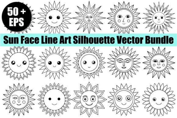 Download Sun Face Line Art Silhouette Vector - Line art Collection