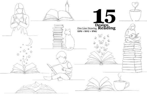 Download Reading One Line Art Bundle Svg - Line art Collection