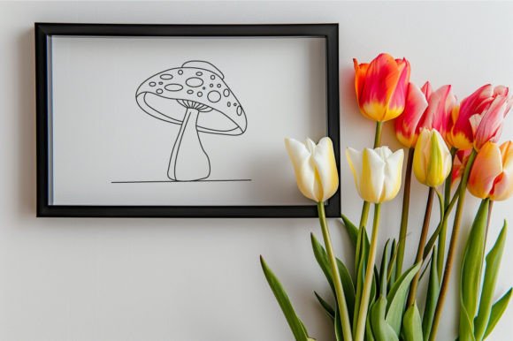 Download Cute Mushroom One Line Art Sketch Drawn - Line art Collection