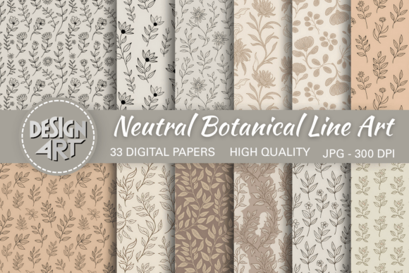 Download Neutral Botanical Line Art Pattern - Line art Collection