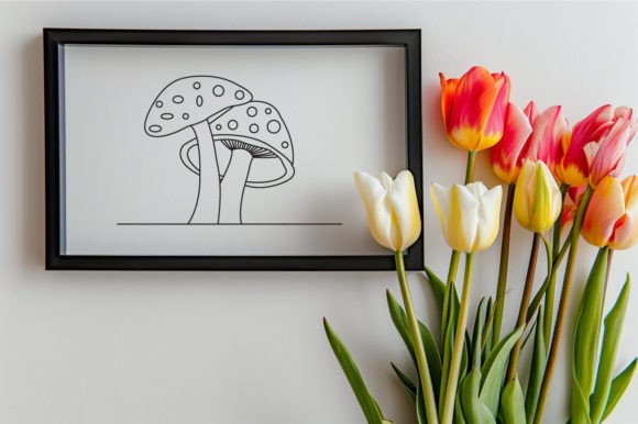 Download Cute Mushroom One Line Art Sketch Drawn - Line art Collection