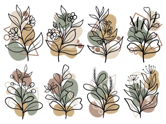 Download Botanical Line Art Flower and Leaves - Line art Collection