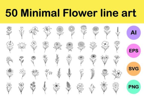 Download 50 Minimal Flower Line Art - Line art Collection