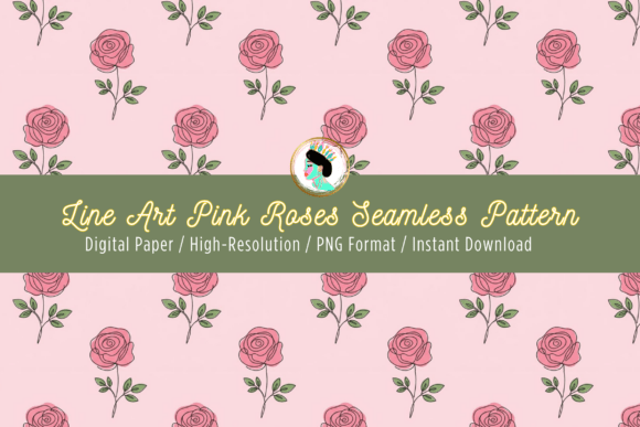 Download Line Art Pink Roses Seamless Pattern PNG - Line art Collection