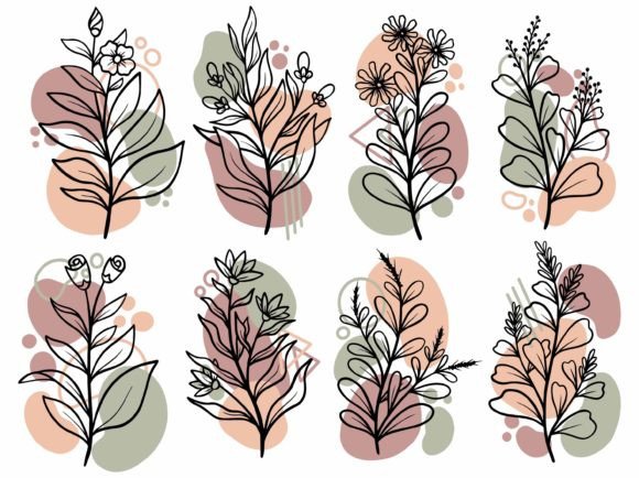Download Botanical Line Art Flower and Leaves - Line art Collection