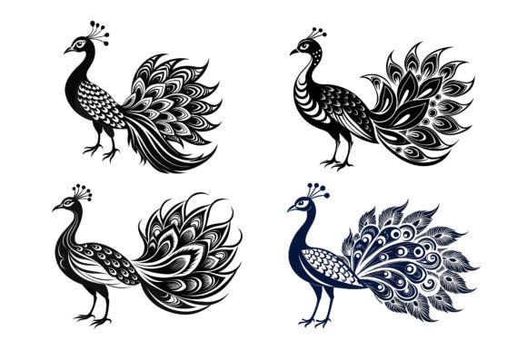 Download Peacock Line Art Silhouette Set. - Line art Collection